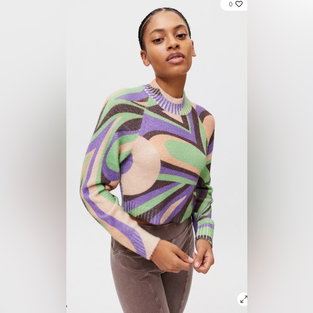 Urban Outfitters Cleo Mock Neck Patterned Jumper , size M Pit, like new - Picture 2 of 8